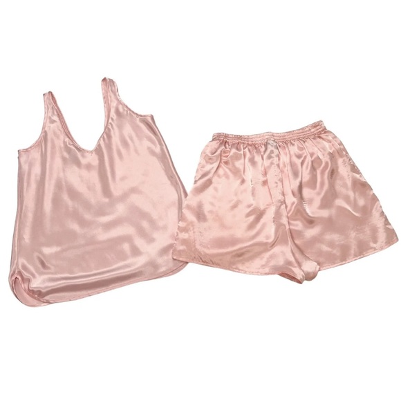 Vintage Pajamas 2 Piece Set Pink Satin Top Shorts Size Medium - Picture 3 of 9